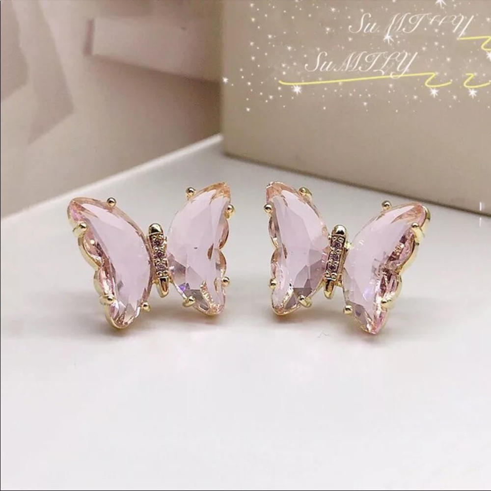 Gold Filled Purple Butterfly Earrings - Picture 2 of 2